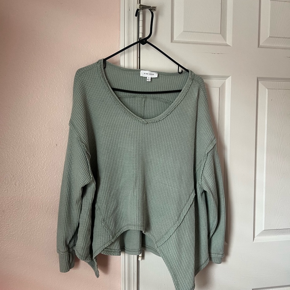 Sage Green Waffle Knit Blouse